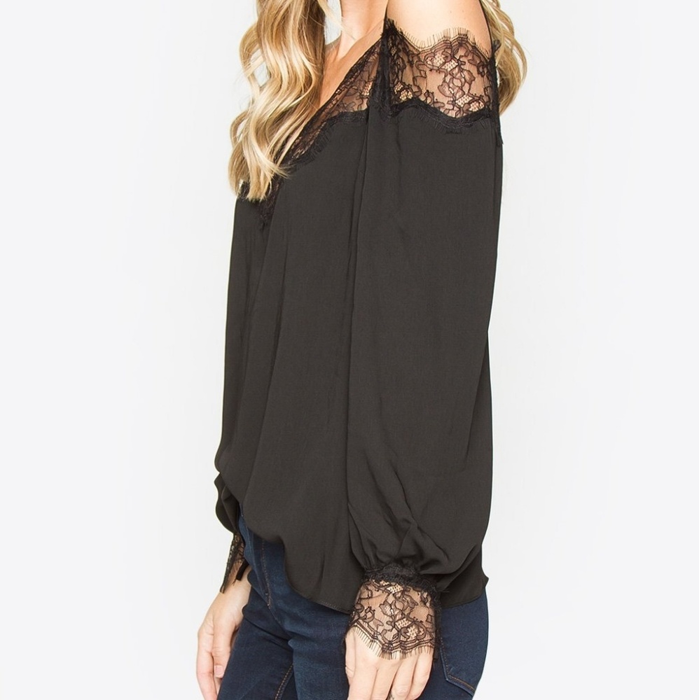Black Lace Trim Blouse - Picture 2 of 5
